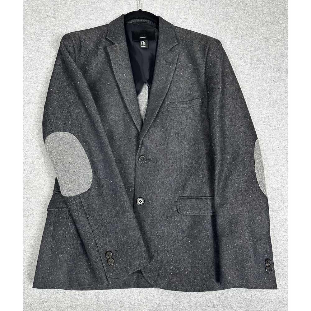 H&M Blazer 36R Gray Regular Fit Elbow Patch Two Button‎ Sport Coat Unstructured